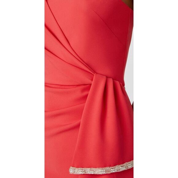 Shoshanna Susan Dress Coral Crepe Maxi Strapless Gown - Picture 3 of 3